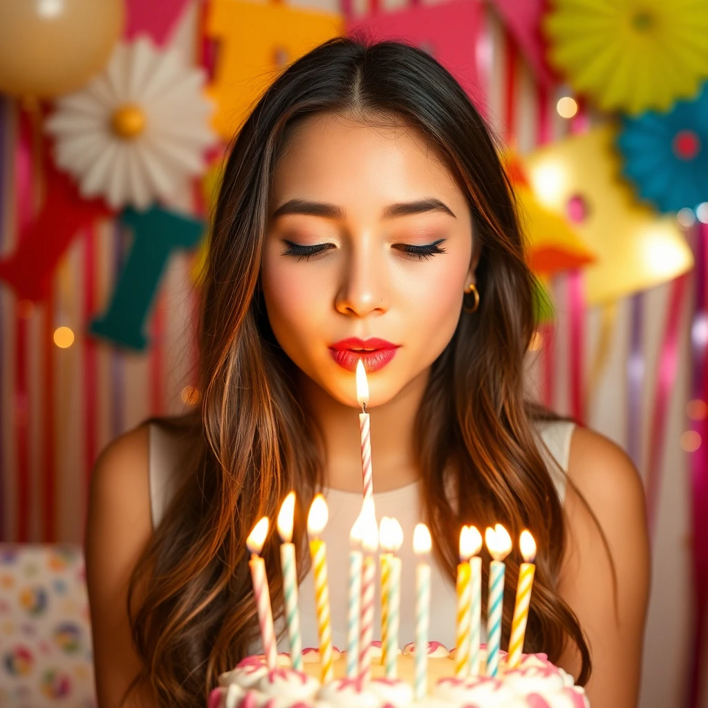 AI birthday portrait — golden bokeh lights elegant birthday theme