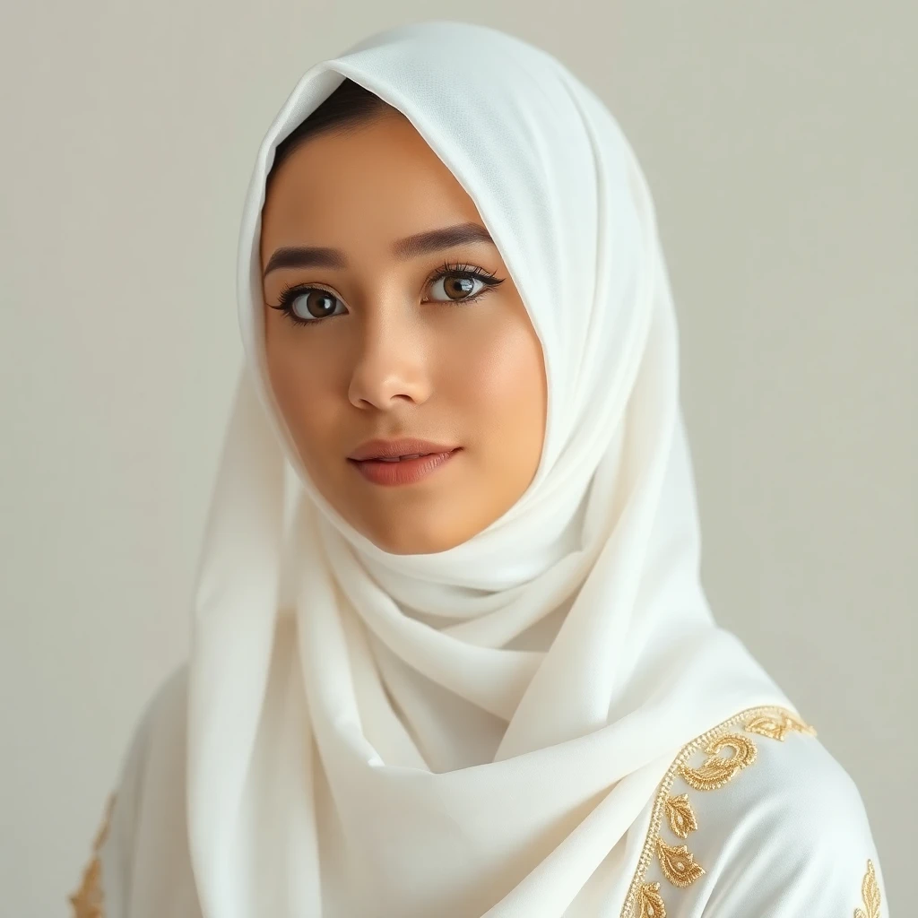 AI hijab photo — classic navy hijab portrait generated by aiphotozen