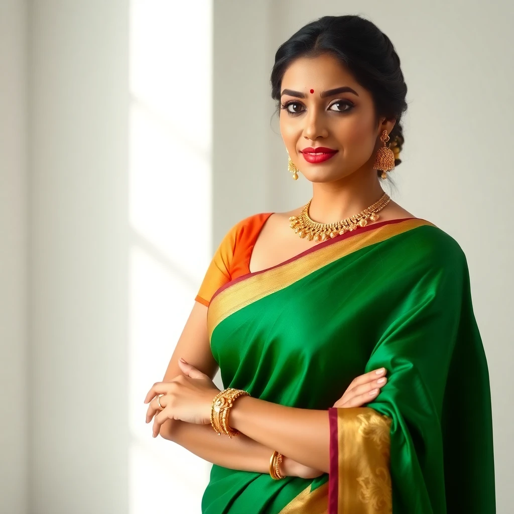 AI saree portrait — woman in a pink organza saree with delicate floral embroidery
